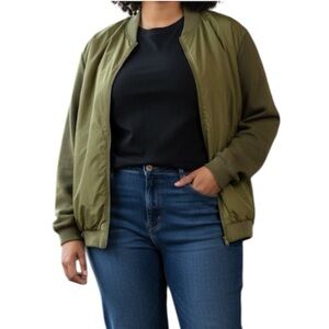 Galeries Lafayette Green Full Zip Retro Outdoor Comfy Bomber Jacket Size XXL